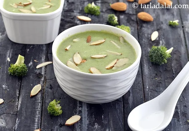 broccoli almond soup recipe | protein rich soup | healthy almond broccoli soup |