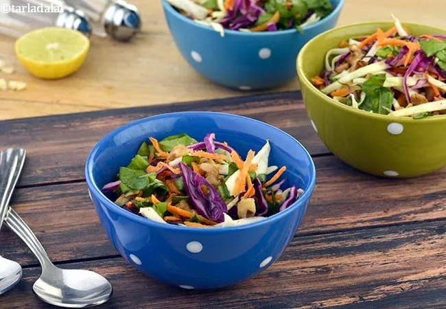 cabbage and spinach salad recipe | Indian cabbage, carrot and spinach with garlic | zero oil healthy salad