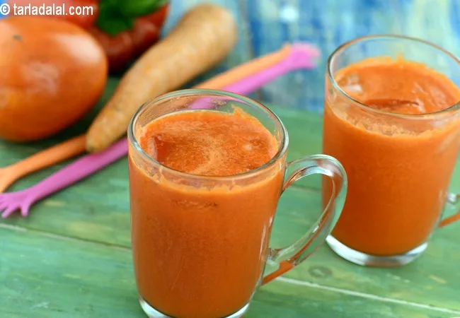 carrot and red pepper juice recipe | Indian red bell pepper carrot juice | healthy tomato carrot red capsicum drink |