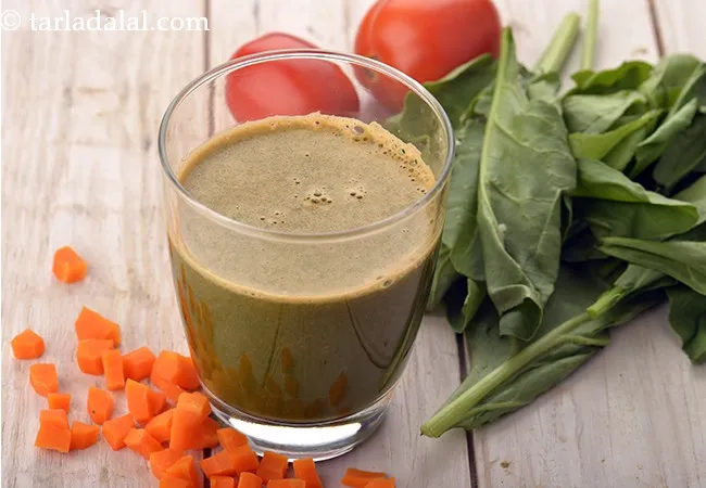 carrot spinach and tomato juice recipe | calcium rich juice | Indian carrot tomato detox juice |
