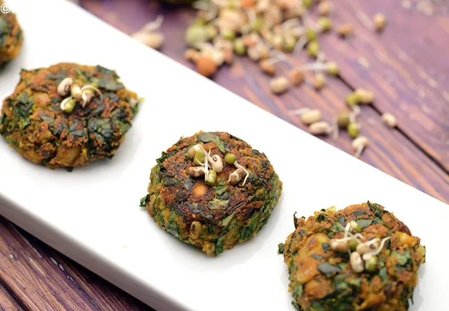 cauliflower greens mixed sprouts tikki recipe | cauliflower and sprouts tikki | healthy cauliflower greens tikki |