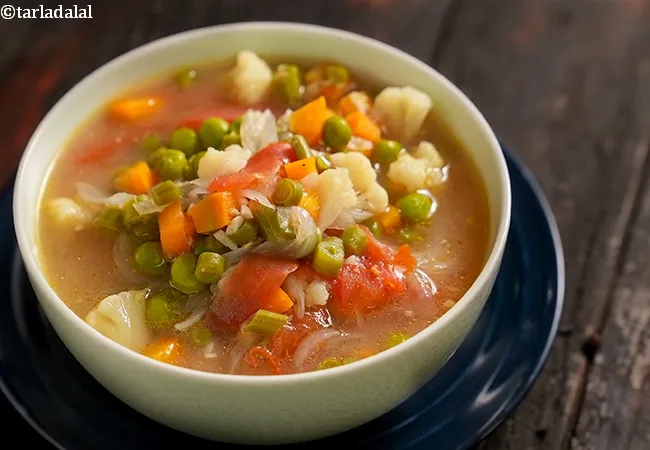 chunky vegetable soup recipe | hearty vegetable Indian stew | vegetable medley | country vegetable soup with vegetable stock |