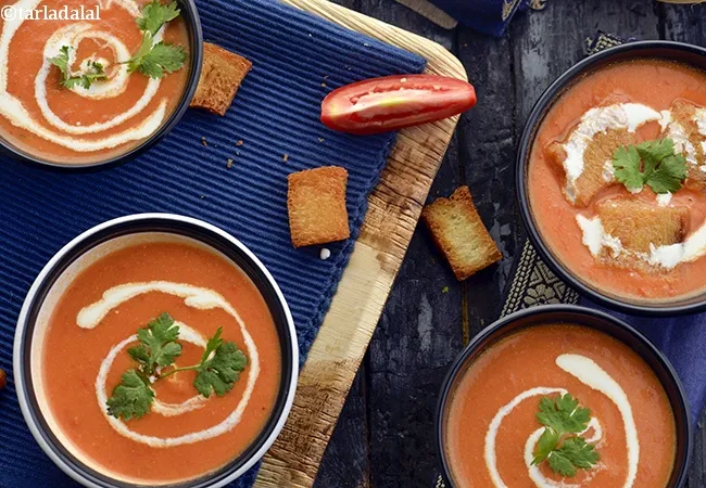 cream of tomato soup recipe | Indian style cream of tomato soup | creamy tomato soup |