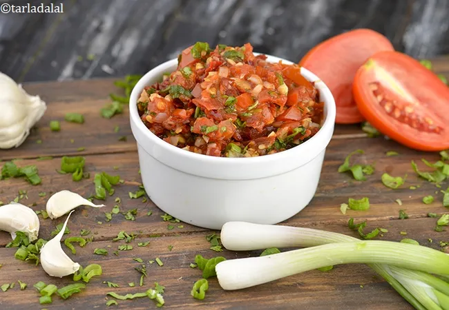 garlic tomato chutney recipe | tomato garlic chutney | healthy garlic tomato chutney |