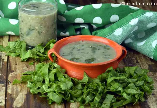 Garlicky Moong Sprouts Soup with Spinach
