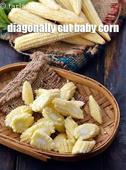 diagonally cut baby corn