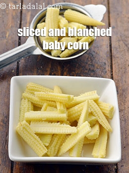 sliced and blanched baby corn
