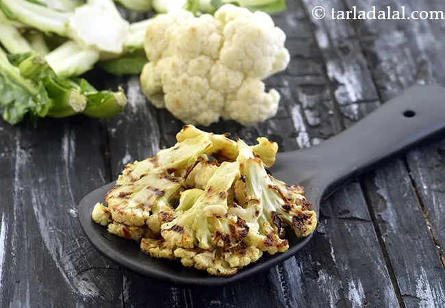 grilled cauliflower recipe | Indian grilled spiced crispy cauliflower | healthy roasted cauliflower with herbs |