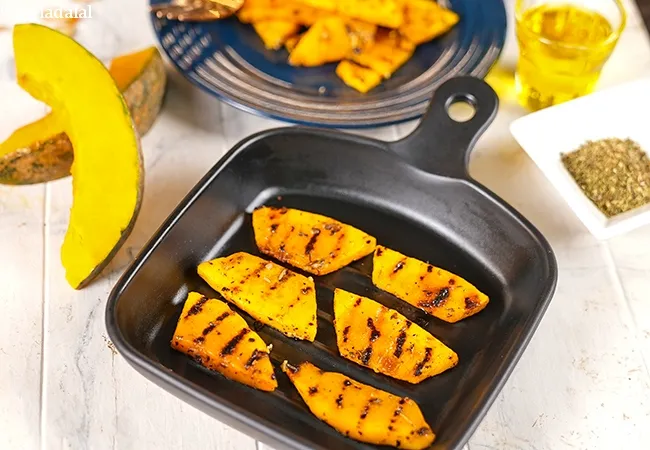 grilled pumpkin recipe | grilled kaddu, bhopla | grilled pumpkin good for eyes, low in fat |