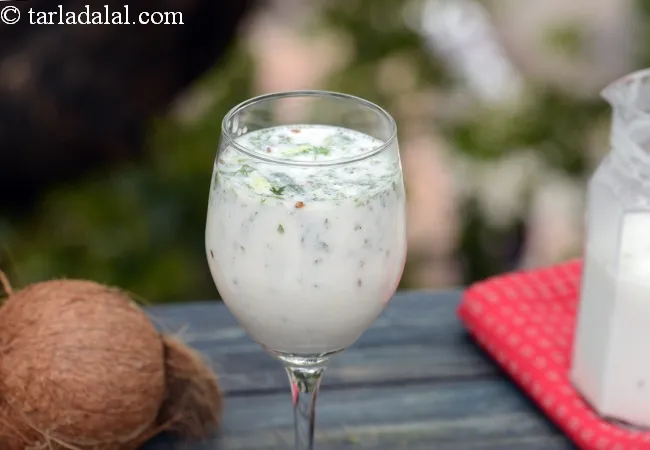 komal drink recipe | Gujarati komal drink | coconut flavoured buttermilk | komal summer drink of Gujarat |