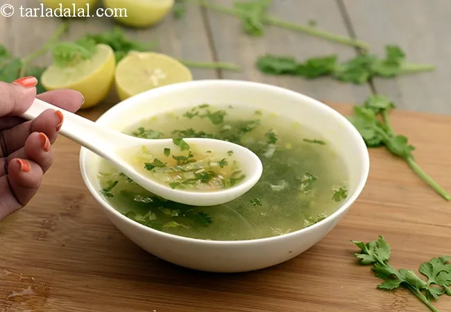 lemon and coriander soup recipe | healthy lemon coriander soup | lemon coriander vitamin c rich soup |