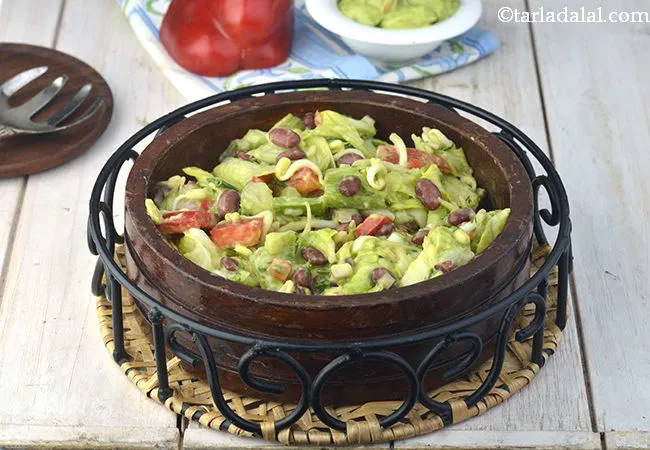 Mexican Rajma, Bean Sprouts and Lettuce Tossed in Guacamole Dressing
