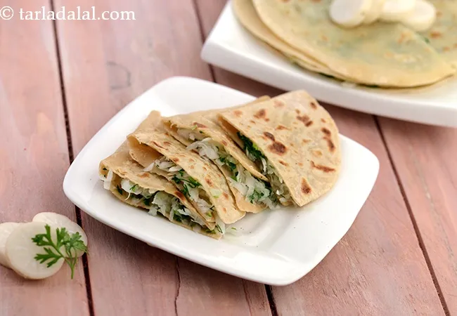 mooli dhania paratha recipe | healthy radish coriander paratha | Indian dhaniya mooli ke parathe | radish stuffed Indian flatbread