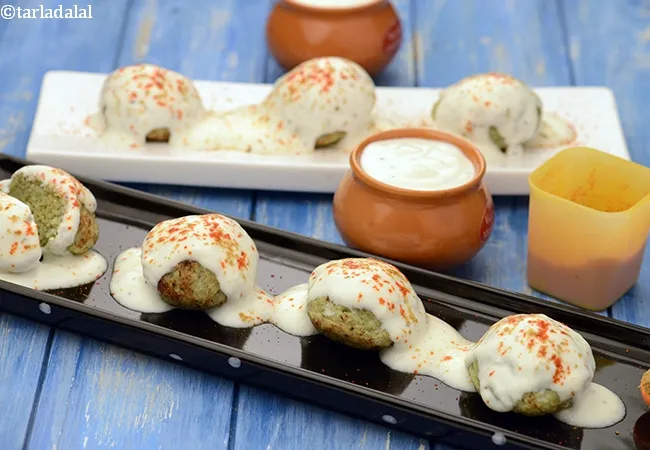 moong dal dahi vada recipe | non fried moong dal dahi vada | healthy moong dal dahi vada |