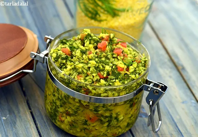 moong dal suva sabzi recipe | zero oil sabzi | moong dal tomato shepu sabzi