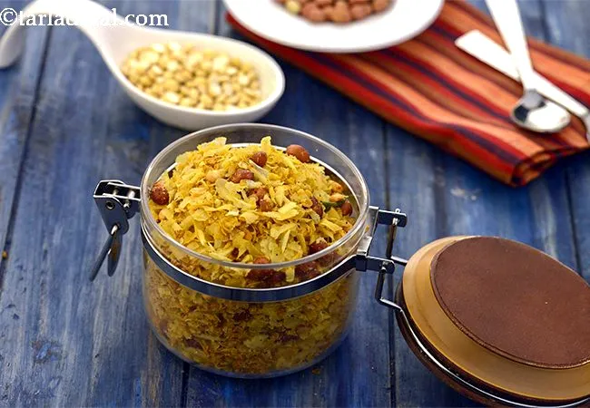 oats chivda recipe | poha oats chivda | tiffin and travel snack oats chivda |