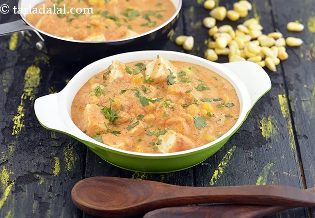 paneer and corn sabzi | paneer and corn curry | cottage cheese and corn curry