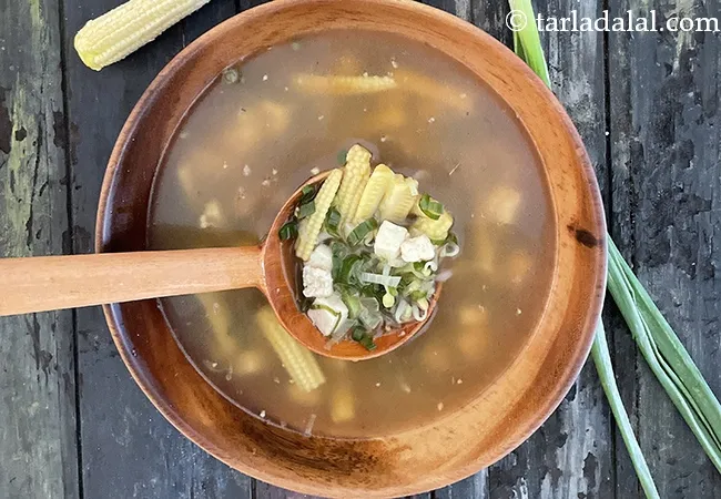 paneer bean sprouts and spring onion soup recipe | paneer vegetable soup | healthy Indian cottage cheese soup with vegetables |