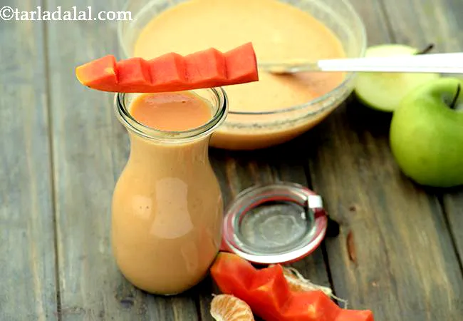 papaya green apple smoothie recipe | healthy Indian apple papaya smoothie | seb papaya smoothie |