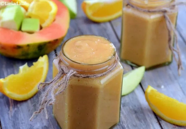papaya green apple smoothie recipe | healthy Indian apple papaya smoothie | seb papaya smoothie |