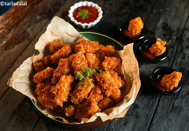 raw banana crispies recipe | raw banana fritters | Jain raw banana nuggets | Plantain crisps |