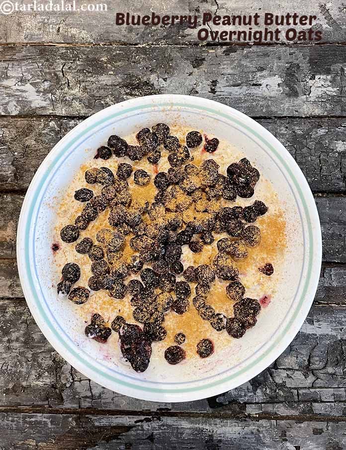 blueberry peanut butter overnight oats recipe| Indian style overnight oats