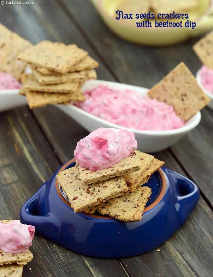 Flax Seed Crackers with Beetroot Dip ( Healthy Snack) recipe