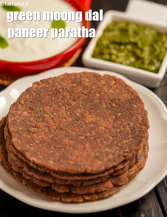 green moong dal paneer paratha recipe | dal paneer paratha using ragi flour |  healthy nachni dal paratha | gluten free moong dal paratha |