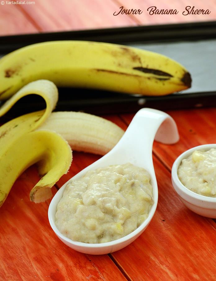 jowar banana sheera recipe | gluten free jowar sheera | Â healthy white millet jaggeryÂ sheera |Â 