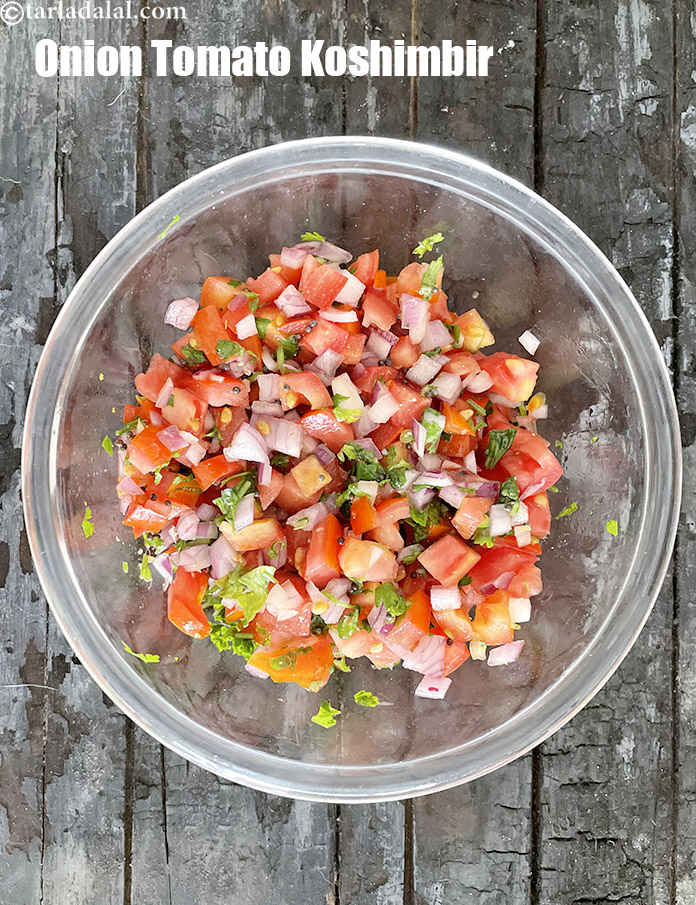 onion tomato koshimbir recipe | healthy onion tomato salad | kanda tomato koshimbir |