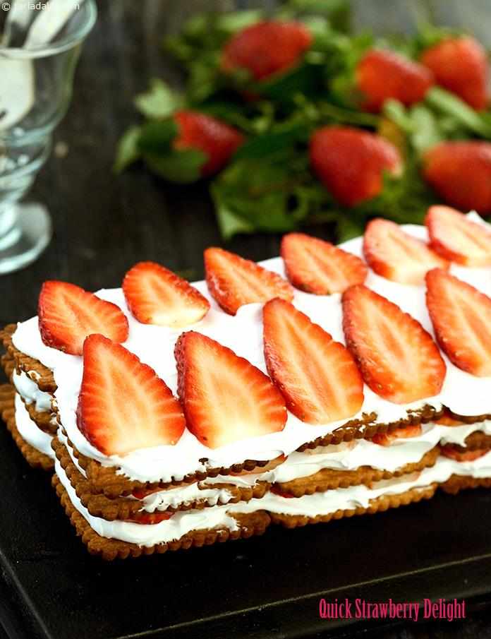 Quick Strawberry Delight  ( Eggless Desserts Recipe)