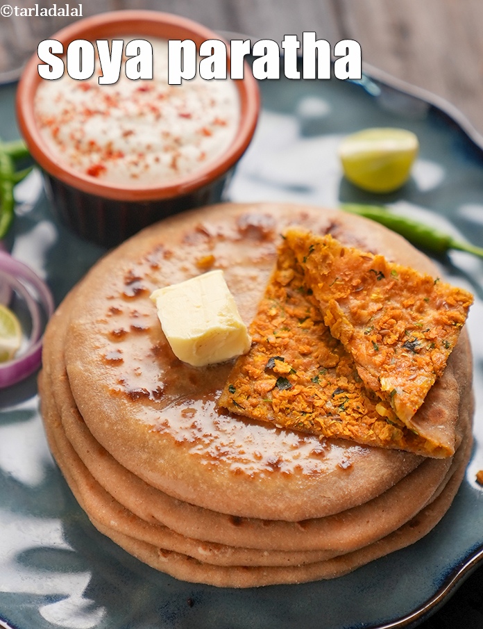 soya paratha recipe  | soya keema paratha  |  healthy soy granules vegetarian paratha
