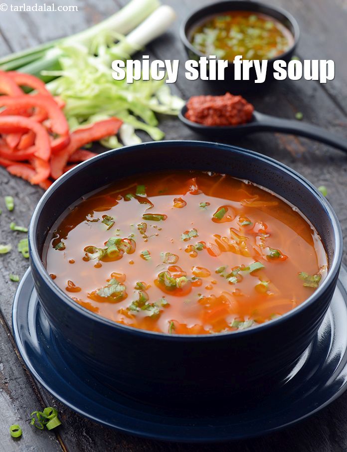 spicy stir fry soup recipe | cabbage and capsicum stir fry soup | healthy vegetable stir fry soup |