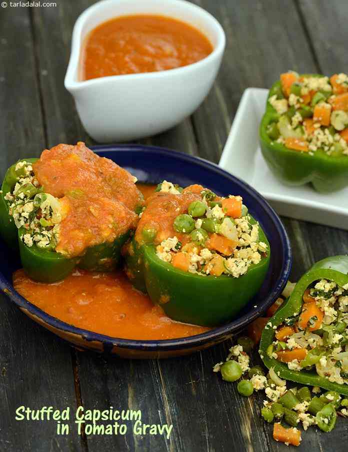 Stuffed Capsicum in Tomato Gravy (  Diabetic Recipe), Indian Diabetic Recipes