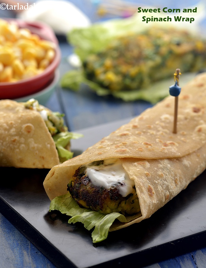 sweet corn and spinach wrap recipe | Indian spinach sweet corn wrap | palak sweet corn wrap for tiffins |