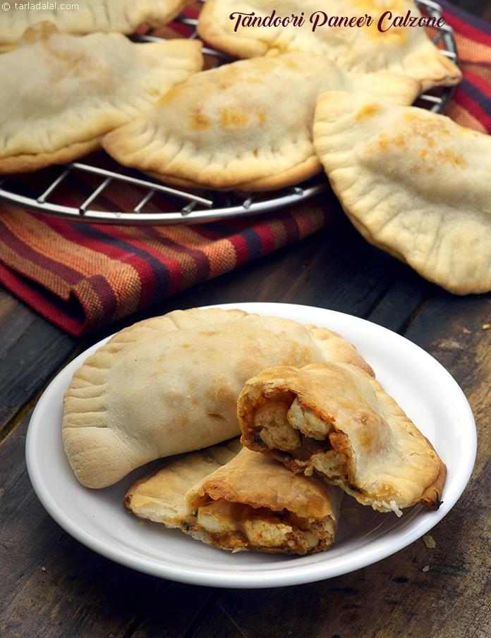 Tandoori Paneer Calzone, Veg Paneer Calzone recipe, Pizzas & Pasta Recipes