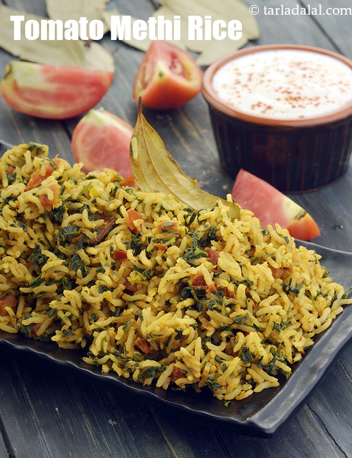 tomato methi rice recipe | healthy tomato methi pulao | Indian tomato methi brown rice |