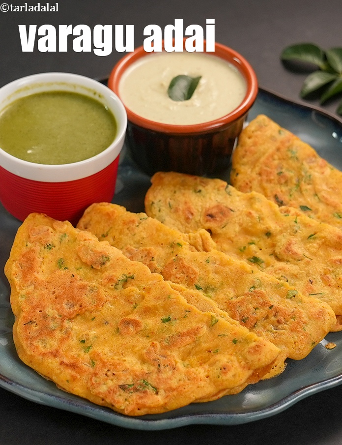 varagu adai recipe | healthy kodri and dal uttapam | kodo millet adai |