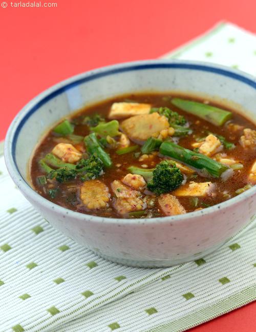 Broccoli, Baby Corn and Paneer in A Spicy Soya Sauce recipe, Chinese Recipes