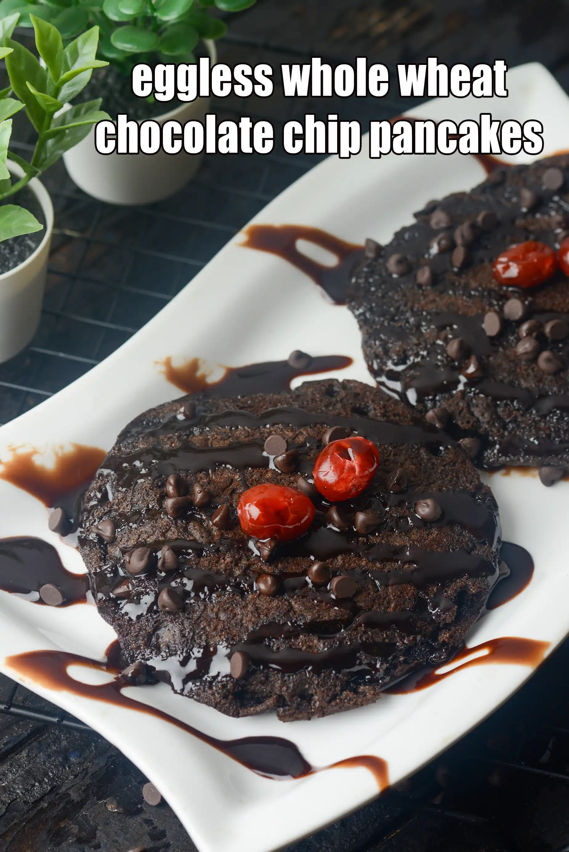 eggless whole wheat chocolate chip pancakes recipe | Indian chocolate chip pancake |