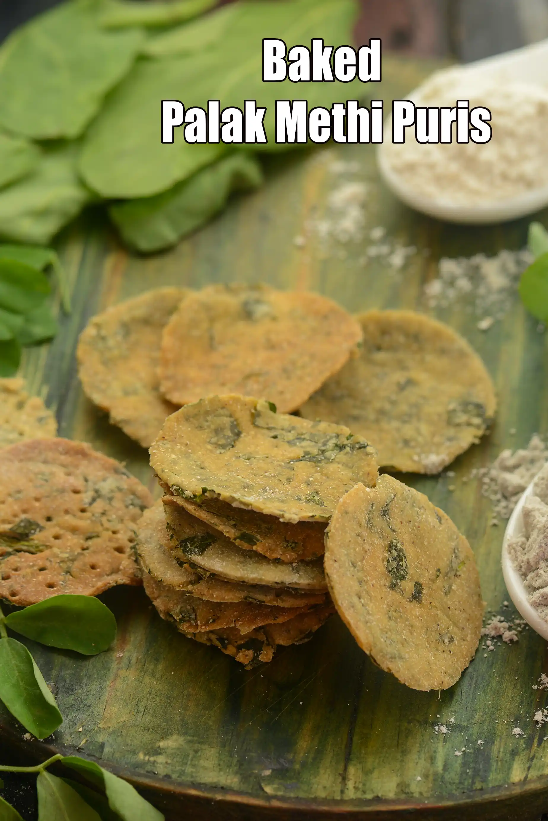 baked palak methi puri recipe | healthy palak methi puri for weight loss |
