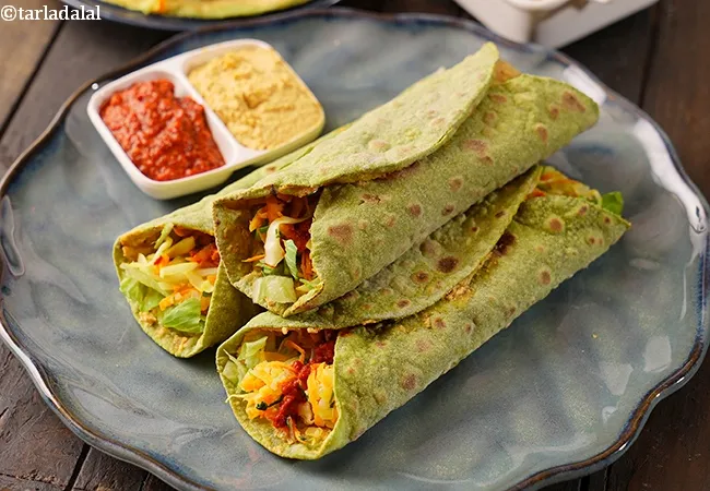 spinach tahini wrap recipe | Middle Eastern spinach tahini vegetable wrap | Indian style healthy spinach tahini vegetarian wrap |