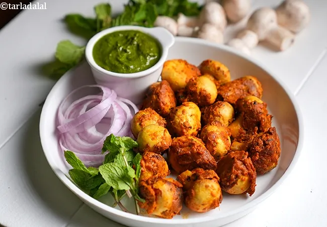 tandoori mushroom recipe | mushroom tikka on tava | healthy tandoori masala