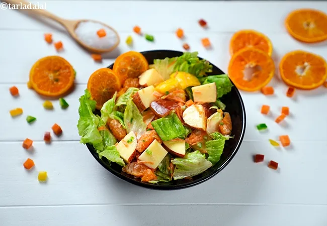 vegetable and fruit salad recipe | fruit vegetable salad with low calorie thousand island dressing | healthy salad for diabetes and kidney patients