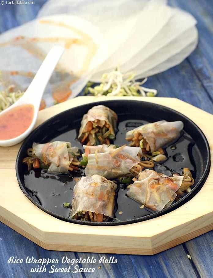 Rice Wrapper Vegetable Rolls with Sweet Sauce recipe