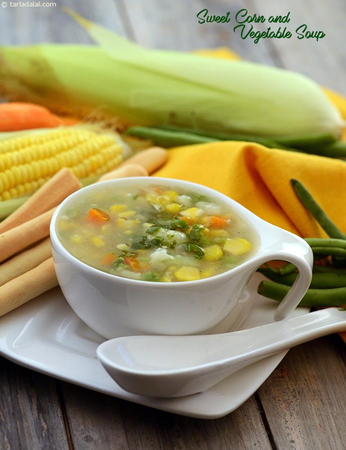 Sweet Corn and Vegetable Soup recipe, Vegetarian Sweet Corn Soup recipe