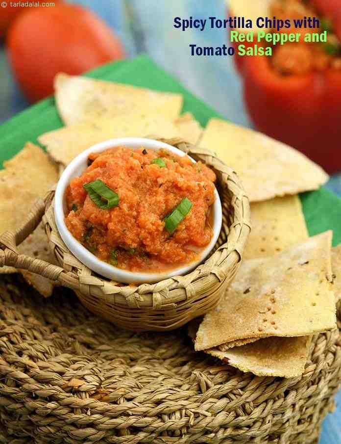 Spicy Tortilla Chips with Red Pepper and Tomato Salsa recipe | by Tarla ...