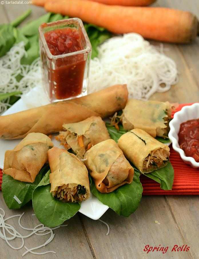 Spring Rolls stuffed with crunchy and colourful veggies, perfectly cooked noodles and flavour enhancers like green chillies and coriander, these Spring Rolls offer an ideal balance of flavour and texture.