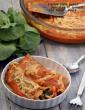 French Style Baked Pancakes in Spinach and Tomato Sauce