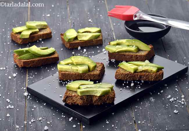 Almond and Avocado Toast, Toasted Almond Bread Topped with Avocados